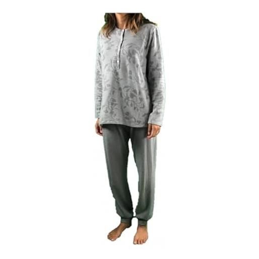 Linclalor pigiama donna in cotone felpato punto milano art. 77775-54, grigio
