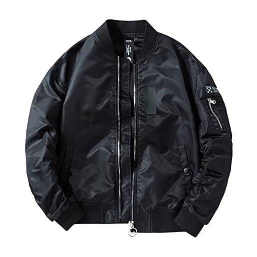 MISSMAO giacca da aviatore da uomo, giacca bomber leggera, sottile, per le mezze stagioni, casual, tempo libero, antivento, giacca da pilota, giacca casual con tasche nero xl