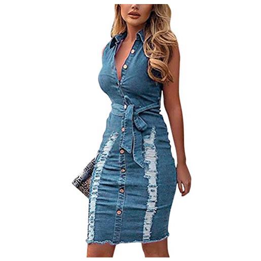 Onsoyours donne senza maniche casual tunica vestito denim con button camicia vestito salopette di jeans donna casual gonna corta vestito d blu 48