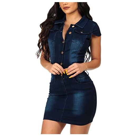 Onsoyours donne senza maniche casual tunica vestito denim con button camicia vestito salopette di jeans donna casual gonna corta vestito d blu 40