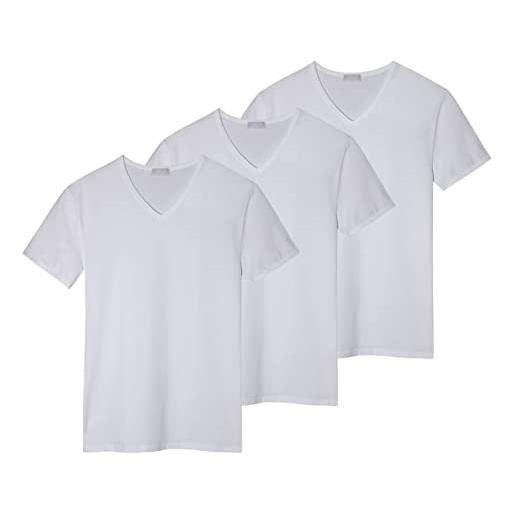 Liabel t-shirt uomo in cotone elasticizzato, art. 3858-53 scollo a v, pacco da 3, bianco l