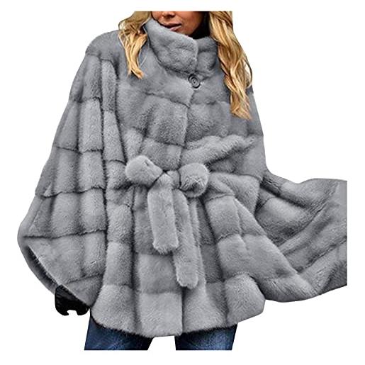 YpingLonk sotto giacca elegante cappotto invernale caldo in pelliccia sintetica da donna plus size cappotto con maniche a in tinta unita elegante di lusso