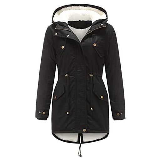 LOOU giacca invernale da donna per le mezze stagioni, con cappuccio, in peluche, foderata, colore: nero, blu, rosa, rosso, blu, s
