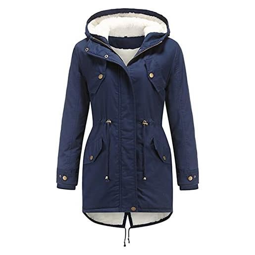 LOOU giacca invernale da donna per le mezze stagioni, con cappuccio, in peluche, foderata, colore: nero, blu, rosa, rosso, a-nero. , xxl