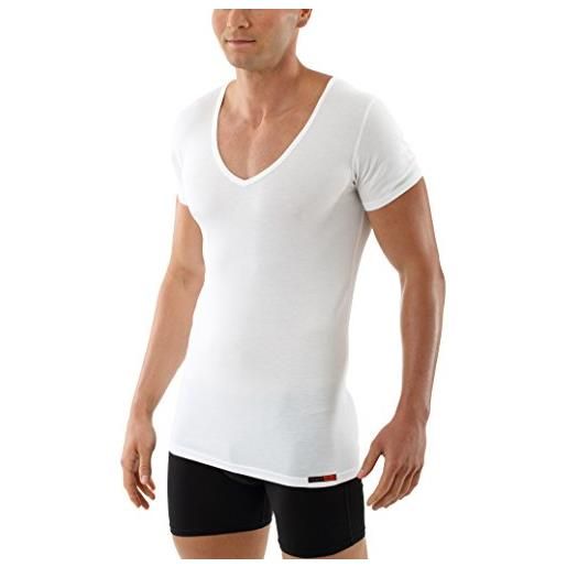 ALBERT KREUZ maglietta intima bianca da uomo con maniche corte e scollo a v profondo (deep-v) in micromodal elasticizzato, leggerissimo e traspirante 04/s