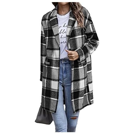 ticticlily giacca scozzese giacche autunno abbigliamento da donna cappotto di lana stampato a quadri a maniche lunghe scozzese a blocchi di colore a grigio s