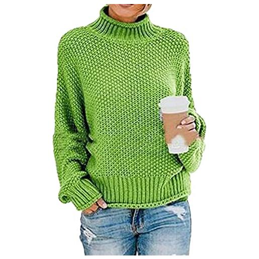 YAOTT maglione autunno inverno da donna maglione a collo alto con filo spesso, maglione maglia pullover a trecce moda comfort, asual maglione solido a maniche lunghe, verde2, l