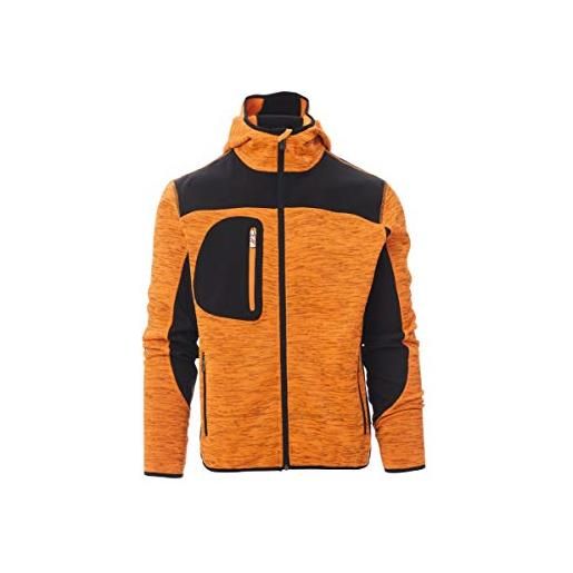 PAYPER trip giacca softshell uomo da lavoro 100% poliestere chiusura zip cappuccio sagomato tasca al petto arancione fluo/nero (xl)