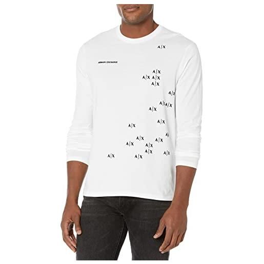 A|X ARMANI EXCHANGE falling logo maglietta a maniche lunghe t-shirt, bianco, l uomo