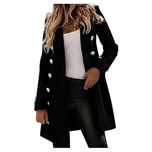 Generico giacche invernali giacca da donna in finta lana sottile, cappotti, giacca da trench, da donna, calda, lunga, elegante, alla moda, soprabito tailleur eleganti pantaloni e giacca