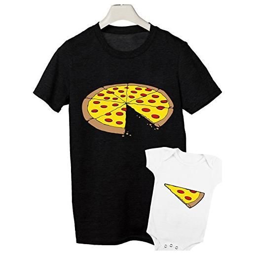 T-shirteria coppia t-shirt body neonato pizza fetta pizza lovers festa del papà bimbo piccolo padre figlio coordinati