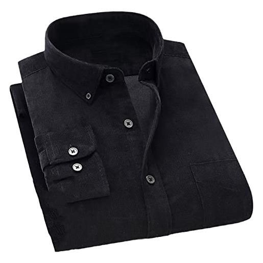 Hinewsa camicia a maniche lunghe in velluto a coste da uomo moda primavera classica camicia slim business casual collare quadrato top, 2020-05, 4xl
