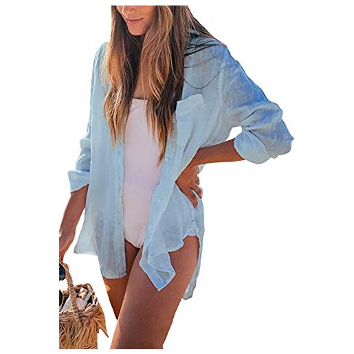 L-Peach donna lunga camicia tunica bikini cover up beachwear loose elegante abito da spiaggia
