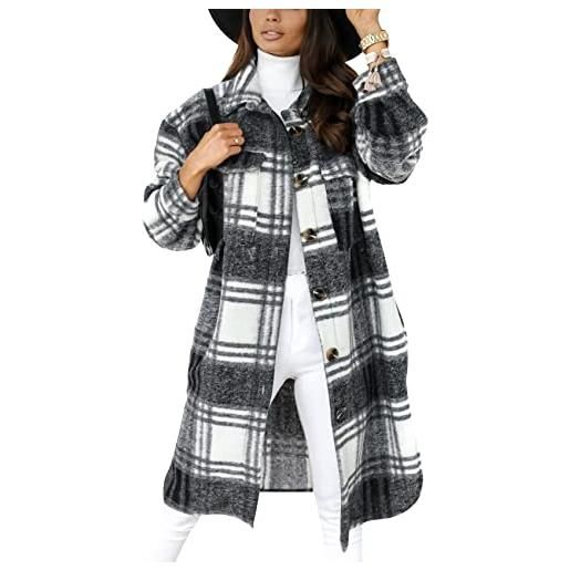 YMING camicia casual a maniche lunghe da boscaiolo con camicetta lunga vintage a quadri da donna grigio m
