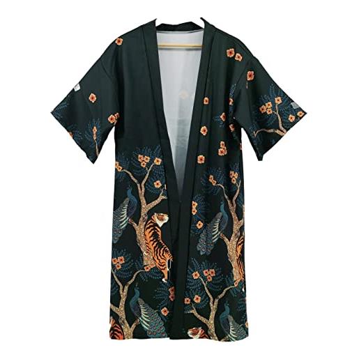 Generic kimono tigre con cintura, abbigliamento estetico giapponese, kimono veste, abbigliamento giapponese, vestaglia, haori, verde scuro, taglia unica