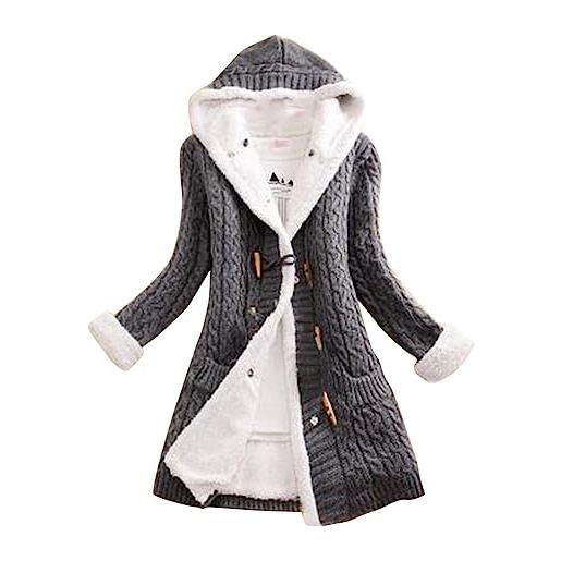 ORANDESIGNE cardigan donna invernale cappotto vintage maglione spesso con tasca scollo a v maglione manica lunga cardigan top in maglia a grigio xs