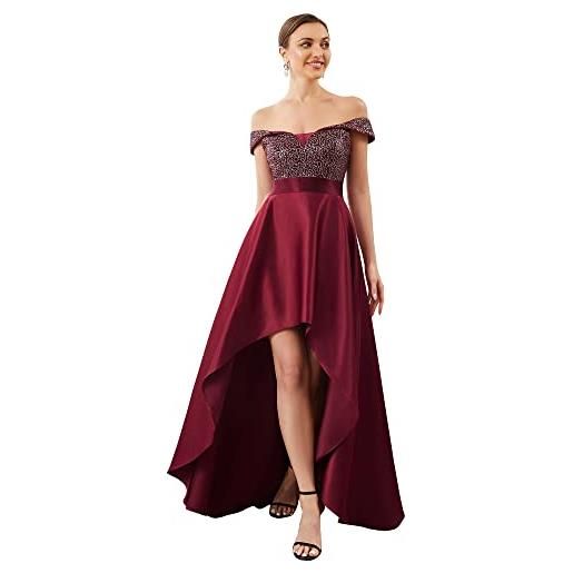 Ever-Pretty vestito da cerimonia lunga da donna dalla spalla paillettes linea ad a asimmetrico classico borgogna 36