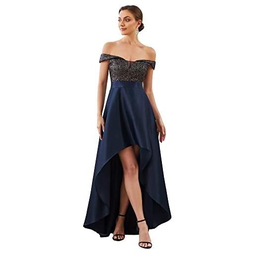 Ever-Pretty vestito da cerimonia lunga da donna dalla spalla paillettes linea ad a asimmetrico classico blu navy 36
