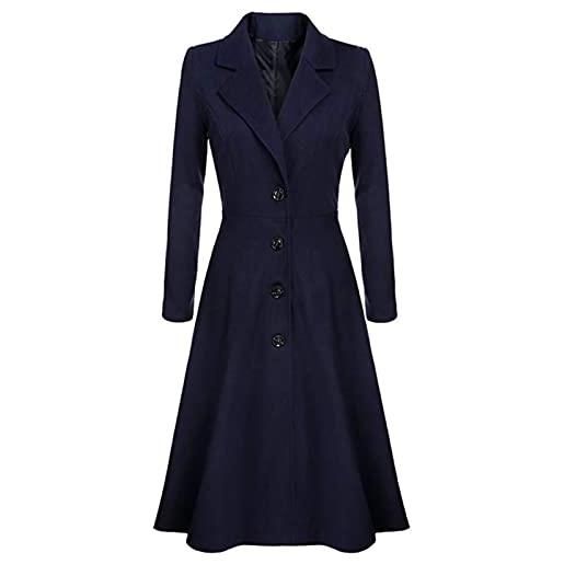 Generic cappotti da donna in misto lana cappotto risvolto avvolgere swing svasato inverno lungo cappotto giacca k374, nero , s