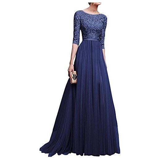 Anyu donna chiffon vestito lungo abito da cerimonia elegante vestiti da matrimonio lunghi vestito formale banchetto sera blu 3xl