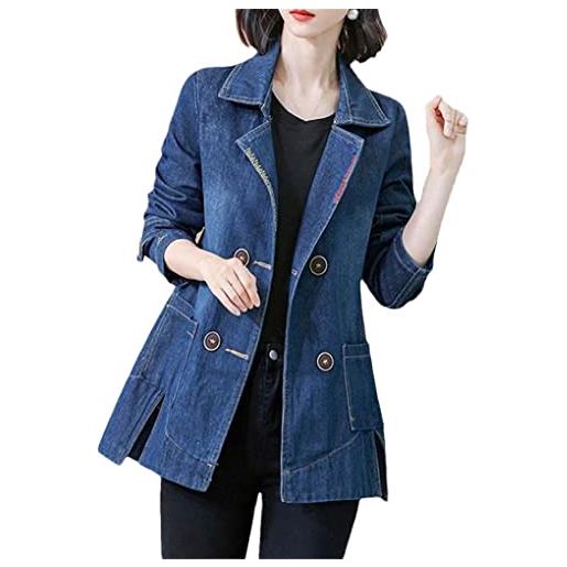 Generic giacche di jeans autunnali primaverili giacche a vento lunghe da donna a doppio petto vintage navy blue m