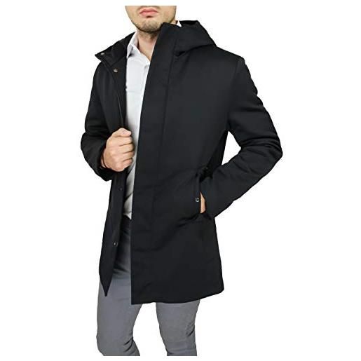 Evoga giaccone piumino uomo sartoriale slim fit giacca soprabito impermeabile elegante (l, nero)