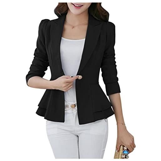 EFOFEI giacca da lavoro da donna da ufficio giacca slim fit con volant corto cardigan da ufficio monocromatico nero xs