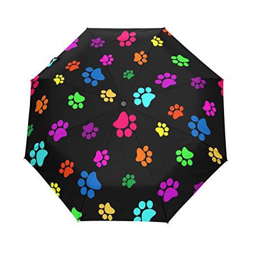 QMIN ombrello pieghevole automatico colorato animale cane zampa stampa antivento protezione anti-uv da viaggio ombrello da pioggia compatto per donne signore uomini ragazze, multi, taglia unica