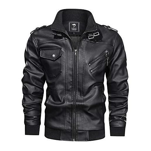 YAOTT giacca da uomo in pelle antivento, stile vintage, da motociclista, in similpelle, con colletto alto, leggera nero xxl