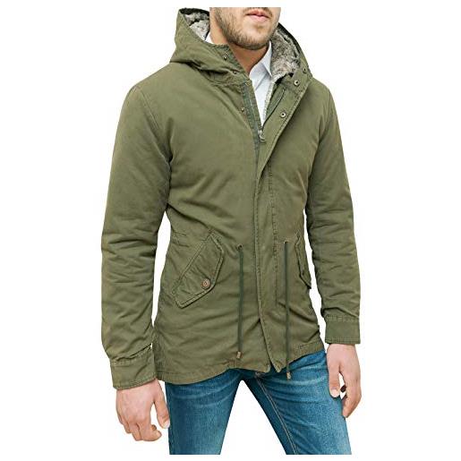 Evoga parka uomo military green giacca verde con pelliccia interna removibile (verde militare, xl)