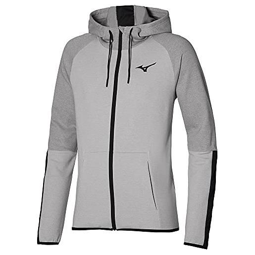 Mizuno zip atletica felpa con cappuccio, grigio, xl uomo