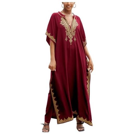 YOUKD abito lungo da donna in cotone estivo con motivo floreale lungo caftano bohémien