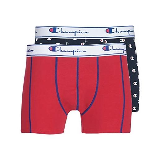 Champion coton mix, boxer de bain homme, multicolore (logo imprime rouge/bleu royal 8mf), medium (taille fabricant: m) (lot de 2)