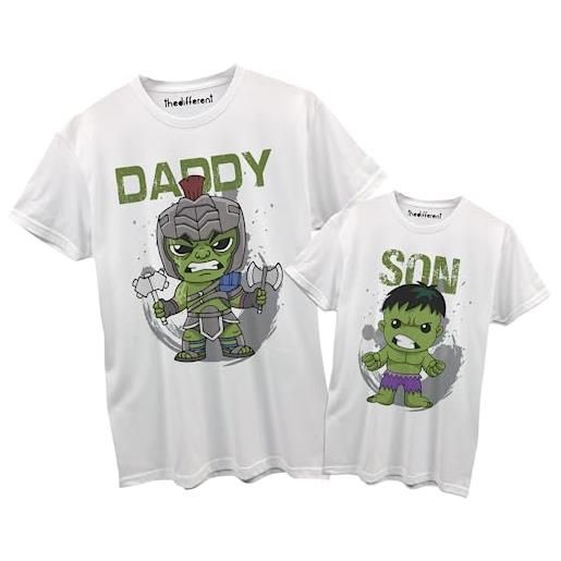 Thedifferent t-shirt maglietta coppia uomo bambino supereroe incredibile verde forza papà figlio festa compleanno idea regalo