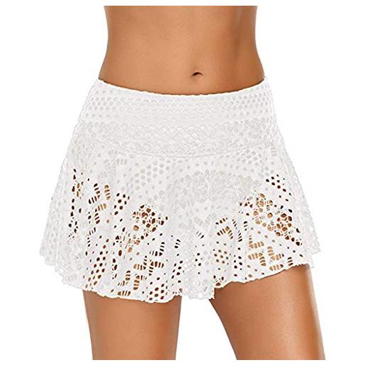 hmtitt short skirted swimsuit swim bottom skort lace women's crochet bikini skirt swimwears tankinis set (white, xxl)
