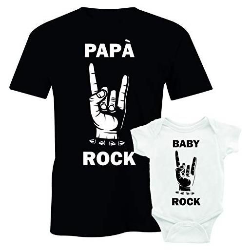 Puzzletee coppia t-shirt e body festa del papà padre figlio papà rock, baby rock - maglietta padre e figlio - maglietta padre e figlia - idea regalo