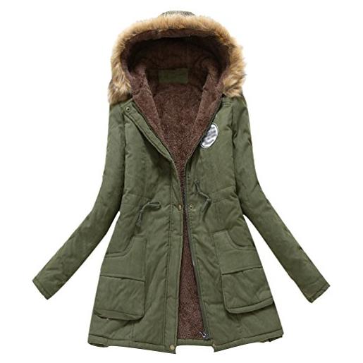 Minetom donna giacca lungo calda parka coulisse in vita cerniera collo con cappuccio cappotto maniche lunghe cappotti verde it 44