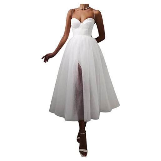 Onsoyours abito da sera donna scollo a v elegante tinta unita abiti in tulle midi senza maniche vita alta filato netto vestito da cocktail cerimonia a rosa s