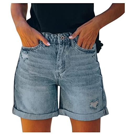 Ansenesna pantaloni donna estivi corti al ginocchio eleganti d425 pantaloncini di jeans sexy con tasche con bottoni strappati da donna