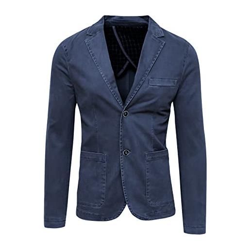 Evoga blazer giacca uomo grigio slim fit elegante formale casual in cotone (l, blu scuro)