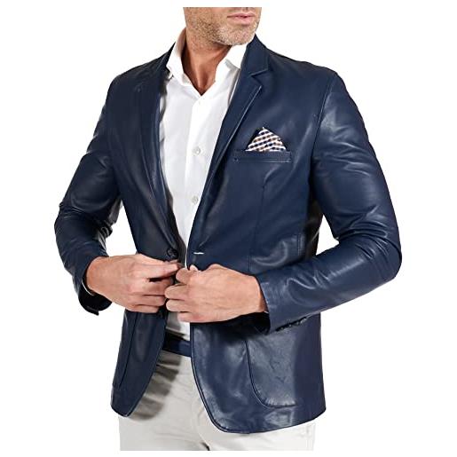 D'Arienzo blazer in pelle naturale blu da uomo giubbino primaverile giacca elegante vera pelle made in italy luke 52/blu