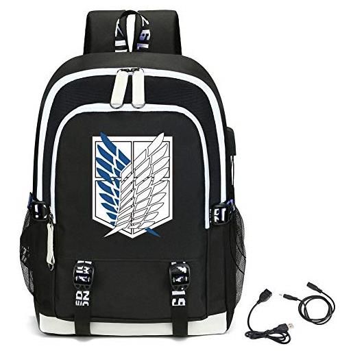 LKY STAR unisex anime attack on titan sacchetto di scuola con porta usb di ricarica daypack zaino viaggio backpack da scuola pc laptop zainetti