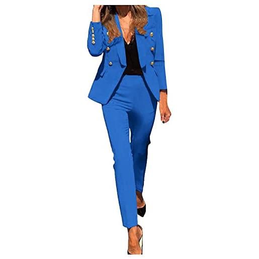 OOGUDE blazer e pantaloni aperti da donna, 2 pezzi, casual, tinta unita, doppiopetto, con risvolto e risvolto, elegante abito da ufficio per lavoro, pantaloni da lavoro, rosso, m