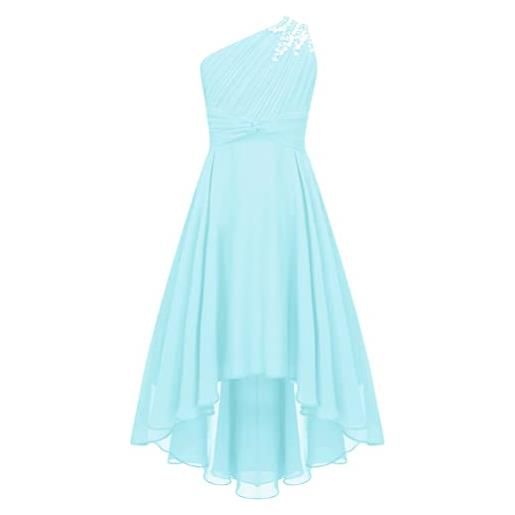 YiZYiF vestito principessa da cerimonia compleanno festa elegante bambina con paillettes abito da cocktail sera comunione formale in pizzo floreale senza maniche regalo azzurro h 13-14 anni