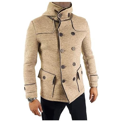 Evoga cappotto giacca uomo casual invernale doppiopetto slim fit (l, beige)