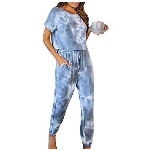 Aiweijia pigiama da donna set da notte pigiama set tie dye stampa girocollo indumenti da notte abbigliamento sportivo tuta set home service suit 2 pezzi