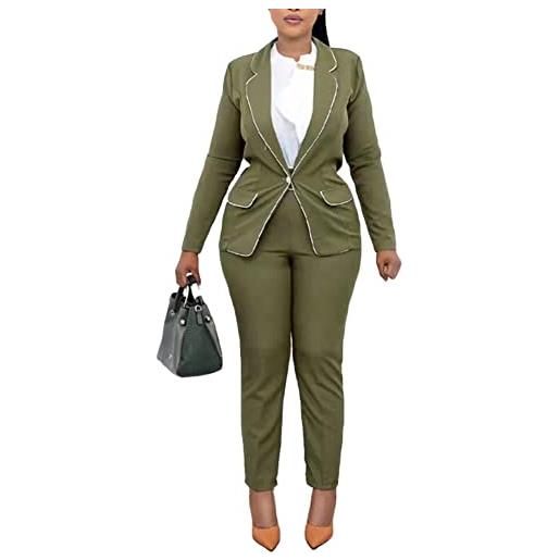 DAIHAN tailleur donna pantaloni e giacca elegante blazer elegante completo da lavoro maniche lunghe reverse due pezzi tuta business ol formale per ufficio, verde militare, s