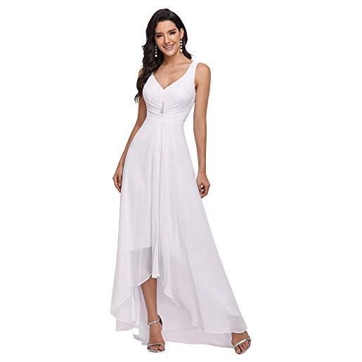 Ever-Pretty scollo v abito da sera donna lunga high-low chiffon impero vestito da cerimonia bianco 36eu