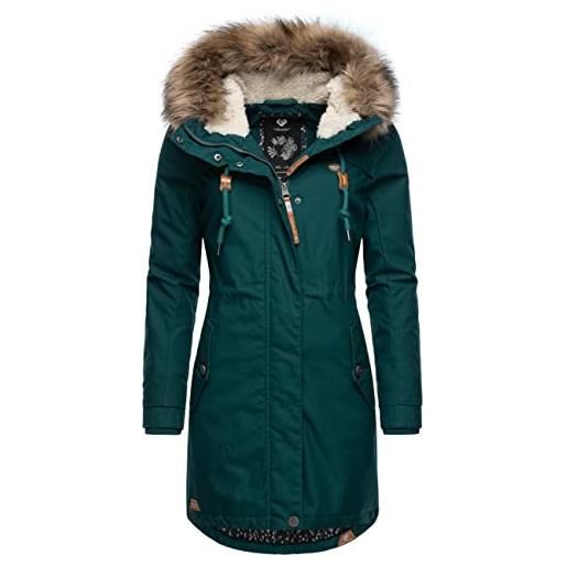 Ragwear parka invernale caldo da donna con pelliccia sintetica rimovibile tawny xs-6xl, dark green22, s