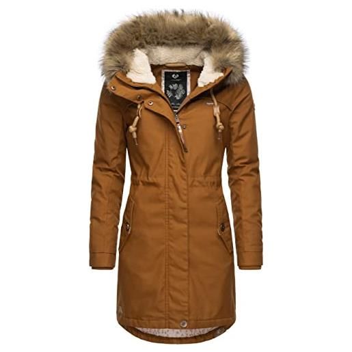 Ragwear cappotto invernale da donna caldo parka lungo con pelliccia sintetica rimovibile tawny xs-6xl, cinnamon22, s